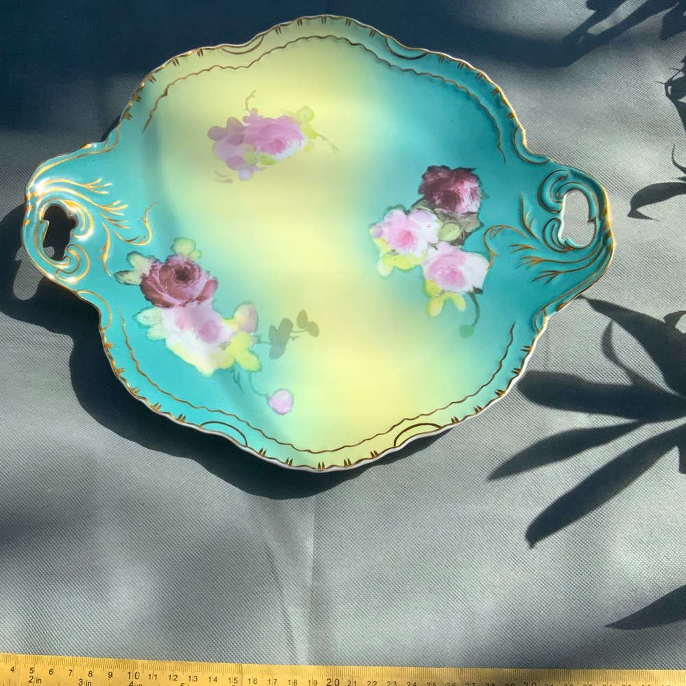Turquoise Floral Art Porcelain Plate
